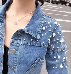 Yiqinyuan Kids Denim Jackets Spring Autumn Baby Jacket Girl Trench Jean Coat Button Pearls Children Outerwear Windbreaker