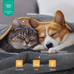 Waterproof Pet Blanket, Liquid Pee Proof Dog Blanket for Sofa Bed Couch, Reversible Sherpa Fleece Furniture Protector Cover for Small Medium Large Dogs Cats, Grey Beige Small(40" x 28")