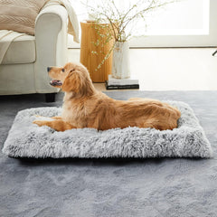 BFPETHOME Dog Beds for Large Dogs, Plush Dog Crate Bed Fluffy Cozy Kennel Pad for Sleeping &Ease Anxiety, Washable Pet Mats with Anti-Slip Bottom for Large Dogs, Grey