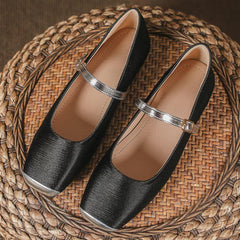 Hee grand Women Mary Jane Flats Shoes Square Toe Satin Dress Shoes Comfortable Casual Ballet Flats