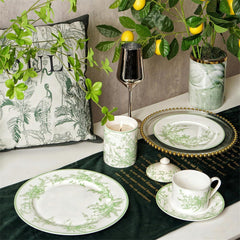 250ml/8.5oz Pastoral Lily Of The Valley Series Ceramic Tableware Coffee Cup And Plate Set-Green 8-inch disc