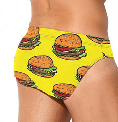 Burger Food Men's Swimsuit Brief Beach Shorts Bikini Swimwear Sexy Swimming Trunks