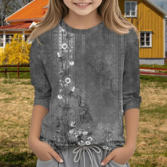 Kids Girls Tops Summer 3/4 Sleeve Cowl Neck T Shirts for Girls Flower Pattern Shirts Short Sleeve Soft Blouses & Shirt