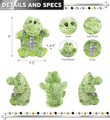 DolliBu Alligator Hand Puppet Stuffed Animal with Silver Cross and Personalization - Baptism Gifts for Boys and Girls, Dedication Christening Gifts Plush Prayer Toy Healing Teddy Bear - 9 Inches