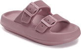WHITIN Slides for Women Men Double Buckle Adjustable Thick Sole Pillow Slippers Bathroom Sandals