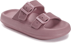 WHITIN Slides for Women Men Double Buckle Adjustable Thick Sole Pillow Slippers Bathroom Sandals
