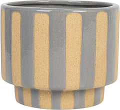 Bloomingville 5.5 Inches Round Stoneware Planter with Wax Relief Stripes, Holds 4 Inches Pot, Lilac Color and Brown