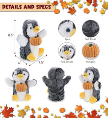 DolliBu Halloween Stuffed Animal Penguin Plush Hand Puppet with Pumpkin - Penguin Stuffed Animal Puppet with Small Pumpkin Plush Perfect Halloween Plush Toys with Name Personalization - 8.5 Inches