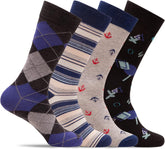 Mens 4 Pack of Light Cotton Blend Fun, Funky and Colorful Business Dress Socks