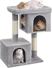 Feandrea Cat Tree, 29.1-Inch Cat Tower, M, Cat Condo for Medium Cats up to 11 lb, Large Cat Perch, 2 Cat Caves, Scratching Post, Light Gray UPCT612W01