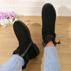 Ankle Boots for Women Wide Calf Suede Round Toe Western Work Booties Fashion Walking Boots Fall Winter Womens Side Zipper Non Slip Low Heel Comfortable Casual Cowboy Short Boot Shoes