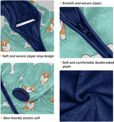 CHIFIGNO Cute Dogs Mint Green Kids Zip up Hoodie Light Warm Fleece Outerwear Jackets 3T