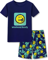 Tebbis Pajamas For Boys Fun Baseball Navy Blue Short Sleeves 2-Piece PJs Set Kid Comfy Sleepwear Size 6-18