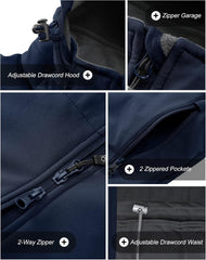 33,000ft Women's Waterproof Softshell Long Rain Jacket with Hood Fleece Lined Windproof Windbreaker