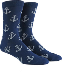 vangobeauty Anchor Socks Men dress socks Mid Calf Navy Blue White Anchor Size 7-13