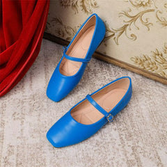 Hee grand Leather Mary Jane Shoes for Women Dressy Square Toe Ballet Flats with Strap Comfortable Walking Shoes Soft Leather Dress Shoes