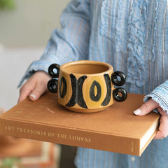 Bloomingville Hand Painted Stoneware Planter with Handles, Brown and Black