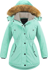 CREATMO US Girl's Long Winter Warm Parka Sherpa Trimmed Collar Puffer Ski Jacket Coat