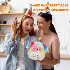 Easfan 8’’ Rainbow Birthday Dog Plush Pillow Soft Puppy Plush Toy Cute Dog Stuffed Animal Birthday Gifts for Kids Toddlers