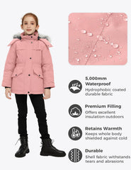 wantdo Girl's Winter Coat Waterproof Puffer Jacket Warm Hooded Parka