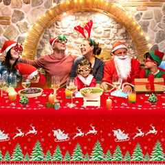 4 Pcs Christmas Tablecloth Xmas Table Cover Winter Snowflake Tablecloth Plastic Reindeer Table Cloths Christmas Tree Party Decorations Snowman Xmas Party Decor Holiday Birthday Supplies 86 x 51 Inch