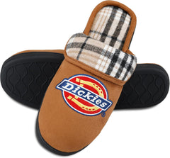 Dickies Men's Slide-on Memory Foam Scuff Slipper with Embroidered Logo-Indoor/Outdoor Sole