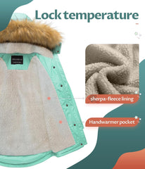 CREATMO US Girl's Long Winter Warm Parka Sherpa Trimmed Collar Puffer Ski Jacket Coat