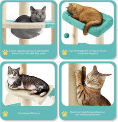 Yaheetech Cat Tree, 35.5in Cat Tower for Indoor Kittens, Kitty House with Scratching Posts & Padded Perch & Space Capsule, Cute Scratching Tree, Pet Furniture for Kittens, Blue/Beige