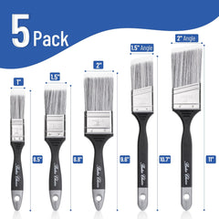 Bates- Paint Brushes, 5 Pack, Flat and Angle Paint Brushes for Walls and Trim, Synthetic Bristles