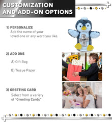 DolliBu Penguin Hand Puppet Stuffed Animal with Silver Cross and Personalization - Religious Baptism Gifts for Boys and Girls, Dedication Christening Gifts Plush Prayer Healing Teddy Bear - 8.5 Inches