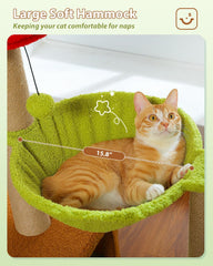 Flower Cat Tree with Large Metal Frame Hammock, 35" Pink Cat Tower with Sisal Scratching Posts for Small Indoor Cats, Cat Condo with Blue Top Perch for Kittens, Fluffy Ball, Pink