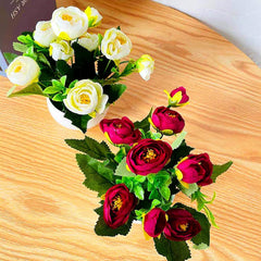Artificial Plants Bonsai Rose Desktop Ornaments Plastic Decorating Simulated Potted Flowers for Party Wedding Home Decor - Red