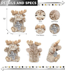 DolliBu Moose Hand Puppet Stuffed Animal with Silver Cross and Personalization - Religious Baptism Gifts for Boys and Girls, Dedication Christening Gifts Plush Prayer Toy Healing Teddy Bear - 10 Inch