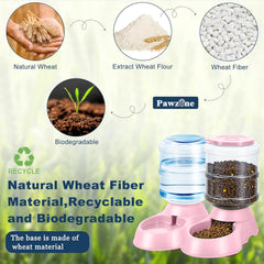 2 Pack Automatic Cat Feeder and Water Dispenser in Set Pet Food Bowl for Small Medium Dog Pets Puppy Kitten Big Capacity 1 Gallon x 2 (Cream)