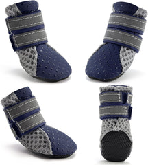 Ranphy Breathable Mesh Dog Boots, Pet Walking Shoes, Reflective Paw Protector with Anti-Slip Sole Sneaker for Hot Pavement Summer for Small Dogs 4 Pack (XL, Blue)