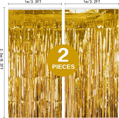 2 Pack 3.2ft x 8.2ft Black Tinsel Foil Fringe Curtains, Metallic Foil Tinsel Photo Booth Backdrop Streamer for New Years Decorations Halloween Bachelorette Birthday Holiday Celebration Party Supplies