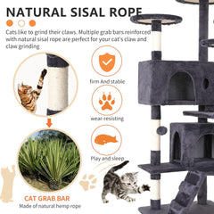 BestPet | 54" Cat Tree Tower | Dark Gray | Sturdy, Easy to Assemble, Multi-Level Activity Center with Sisal Scratching Posts, Condos, Perches, Hanging Cat Toys, Observation Decks & Ladder