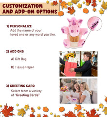 DolliBu Super Soft Unicorn Hand Puppet Stuffed Animal with Pumpkin Decor and Name Personalization - Pumpkin Plush Animal for Fall, Halloween and Thanksgiving, Pumpkin Toy for Kids, Adults - 9 Inches