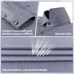 Gollnwe Men's Dress Shirt French Cuff Shirt for Men Slim Fit Stretch Spread Collar with Metal Cufflink