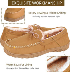 Men's Moccasins House Shoes with Warm and Cozy Memory Foam Hard Sole Indoor/Outdoor Slippers