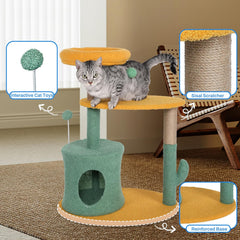 Cat Tree Tower 31 inch, 2 Plush Cat Condos, Cat Tree for Indoor Cats, Cat Scratching Post, Cat Post Scratcher with Perch, Small Cat Tower, Cat Furniture for Adult Cats, Grey