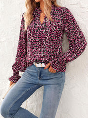 MASCOMODA Womens V Neck Floral Long Sleeve Tops 2025 Summer Casual Loose Puff Sleeve Chiffon Boho Work Blouse Dressy T Shirts