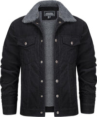 KEFITEVD Men's Corduroy Jacket Sherpa Lined Fleece Trucker Jackets Cotton Turn-down Collar Jacket Warm Winter Coat