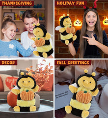 DolliBu Super Soft Honeybee Hand Puppet Stuffed Animal with Pumpkin Decor and Name Personalization - Pumpkin Plush Animal for Fall, Halloween and Thanksgiving, Pumpkin Toy for Kids, Adults - 10 Inches