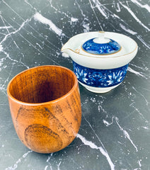 JapanBargain 4103+4079, Wooden Tea Cup and Saucer Set Wooden Water Mug Coffee Mug Japanese Zen Style Teacup 4 ounce