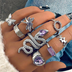 Butterfly-Dragonfly Star & Serpentine Ring Set, Stylish Women's Gift, Multi-Style Stackable Jewelry