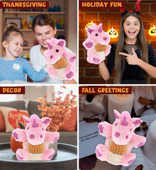 DolliBu Super Soft Unicorn Hand Puppet Stuffed Animal with Pumpkin Decor and Name Personalization - Pumpkin Plush Animal for Fall, Halloween and Thanksgiving, Pumpkin Toy for Kids, Adults - 9 Inches