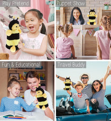 DolliBu Honeybee Plush Hand Puppet - Soft Bee Stuffed Animal Toy, Perfect for Puppet Show Games and Theater, Cute Educational Toy for Kids and Toddlers - 10 Inch