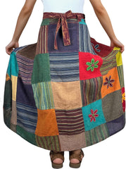 Agan Traders 2025 Summer Boho Tie Dye Maxi Skirts for Women – High Waisted Wrap Cover Up Patched Long Skirt for Women