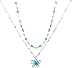 Blue Butterfly Pendant Necklace - Delicate Layering Jewelry